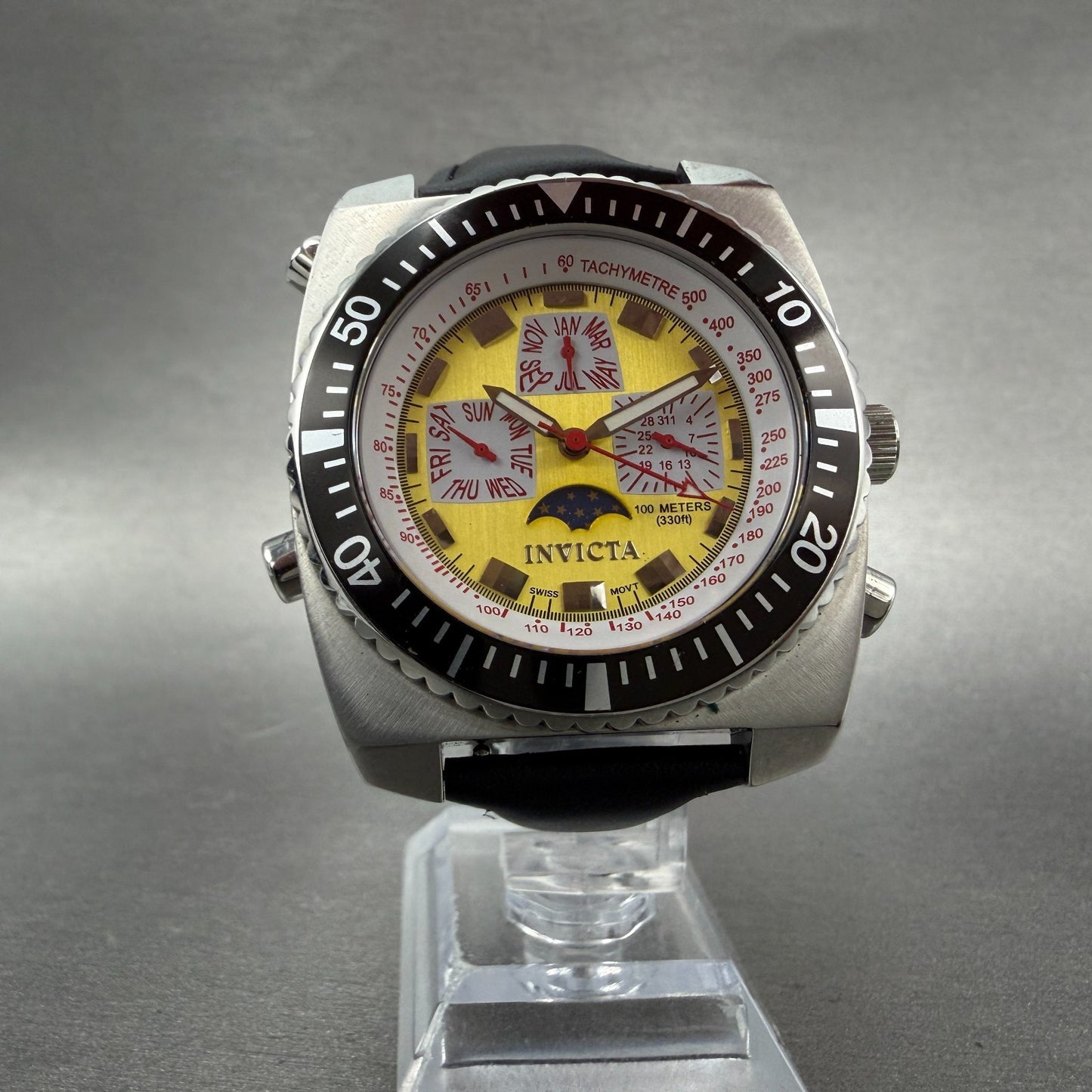 Invicta Triple Calendar Moonphase Watch Men 41mm Yellow Dial Steel 2989 Newbatt5