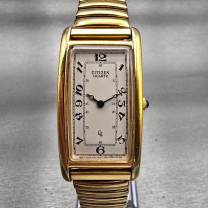 Citizen CQ Tank Watch Men 22mm White Dial Gold Tone Rectangle 3220-S07751 NewBat0