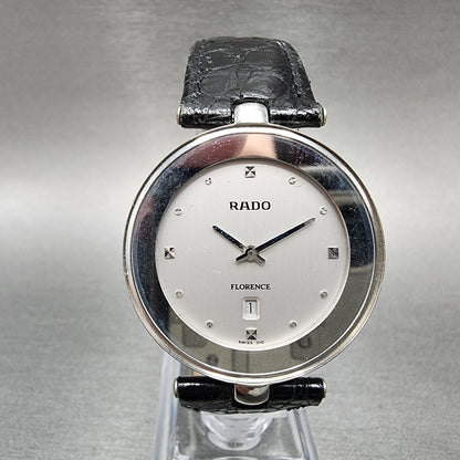 Rado Florence Watch Men 32mm Silver Dial Steel Date Round NO CRYSTAL New Batt