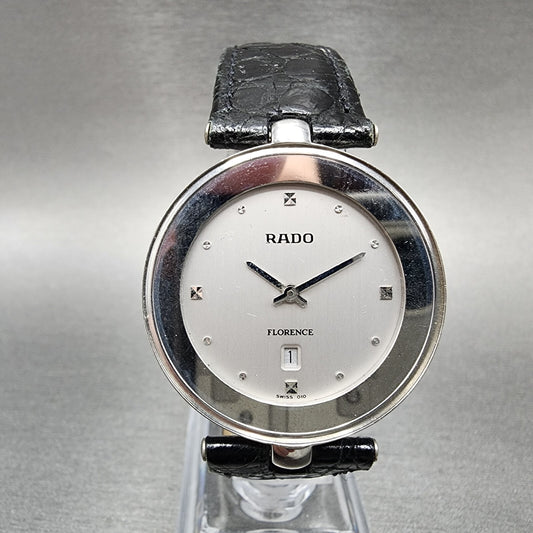 Rado Florence Watch Men 32mm Silver Dial Steel Date Round NO CRYSTAL New Batt