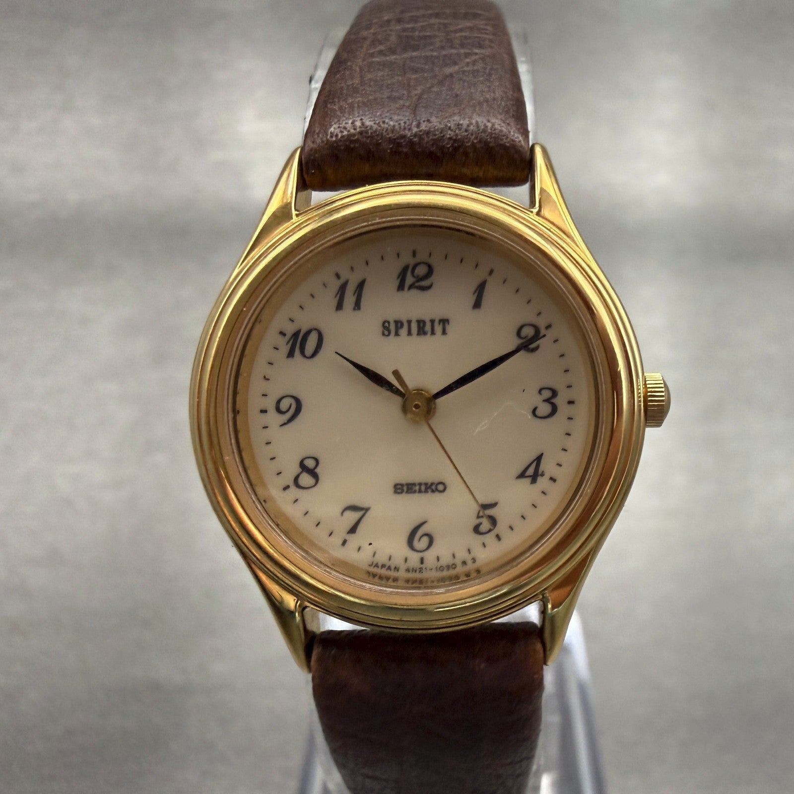 Seiko Spirit Watch Women 24mm Champagne Dial Gold Tone Round 4N21-0540 New Batt0
