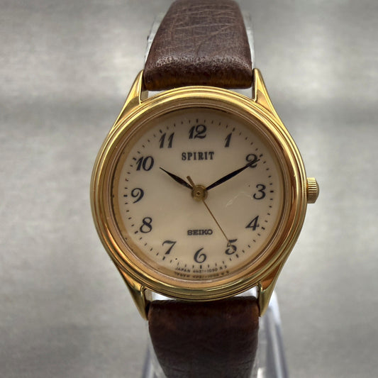 Seiko Spirit Watch Women 24mm Champagne Dial Gold Tone Round 4N21-0540 New Batt0
