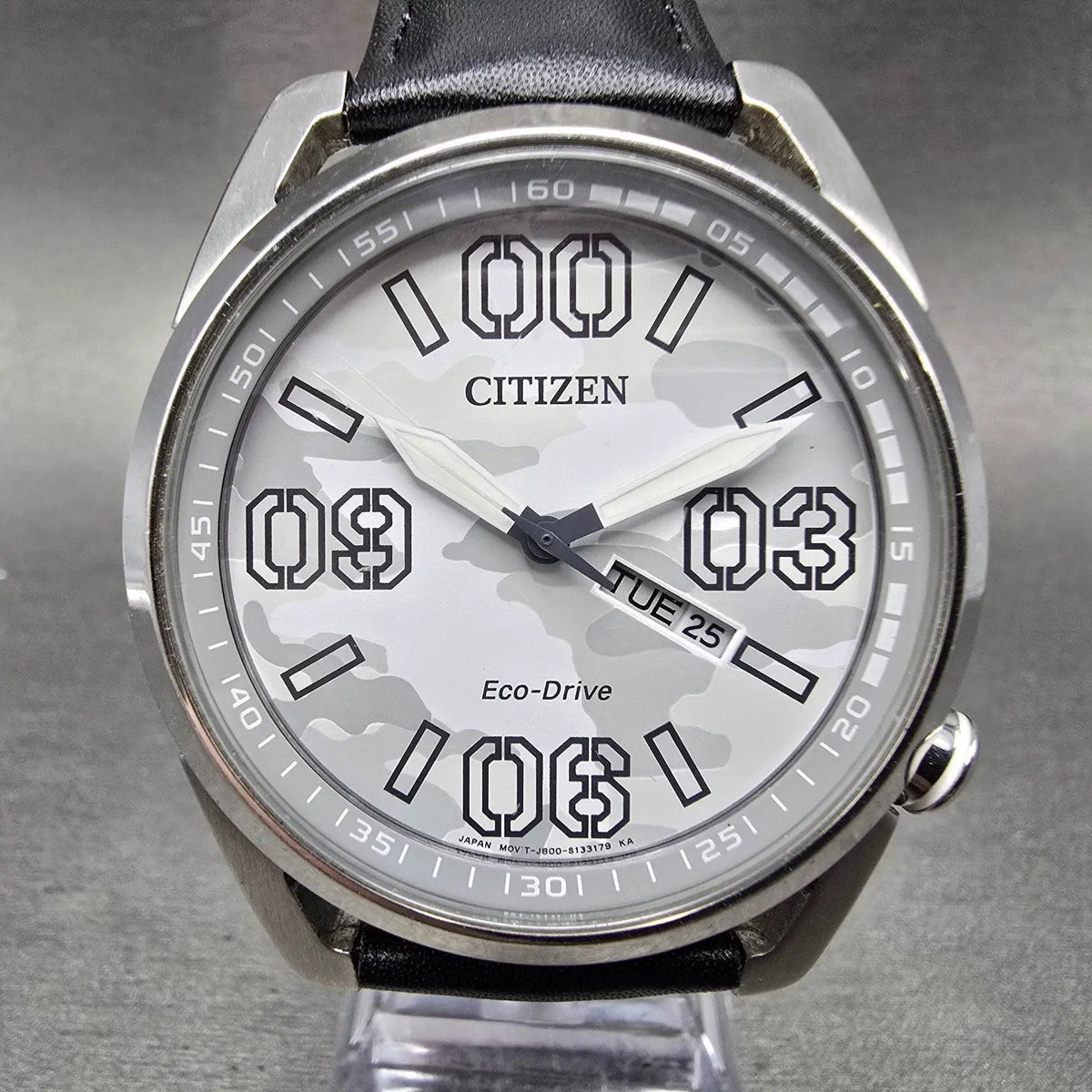 Citizen Eco-Drive 41mm White Camo Dial Steel Daydate Round AW0011-09J Works0