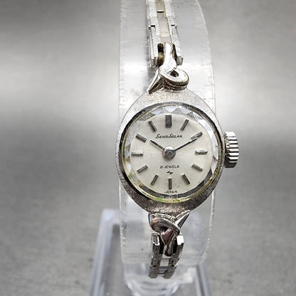 Seiko Solar Watch Women 15mm White Dial Gold Plated Manual Wind 100670 Runs0