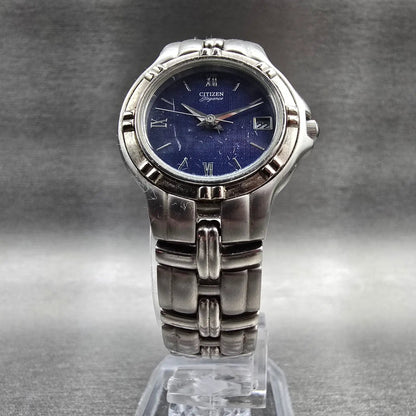 Citizen Elegance Watch Women 25mm Blue Dial Silver Tone Date 1012-H27104 New Bat5