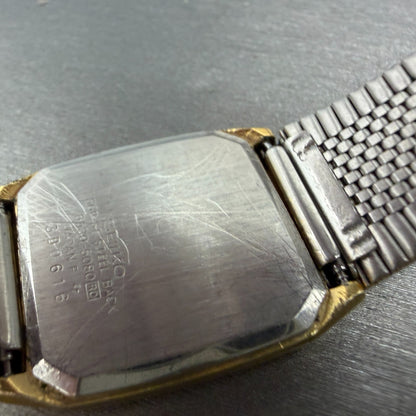 Seiko Tank Watch Men 26mm Champagne Dial Gold Tone Rectangle 6530-5080 PARTS10