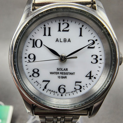 Seiko ALBA Solar Watch Women 25mm White Dial Silver Tone Round V1170AP0 Works1