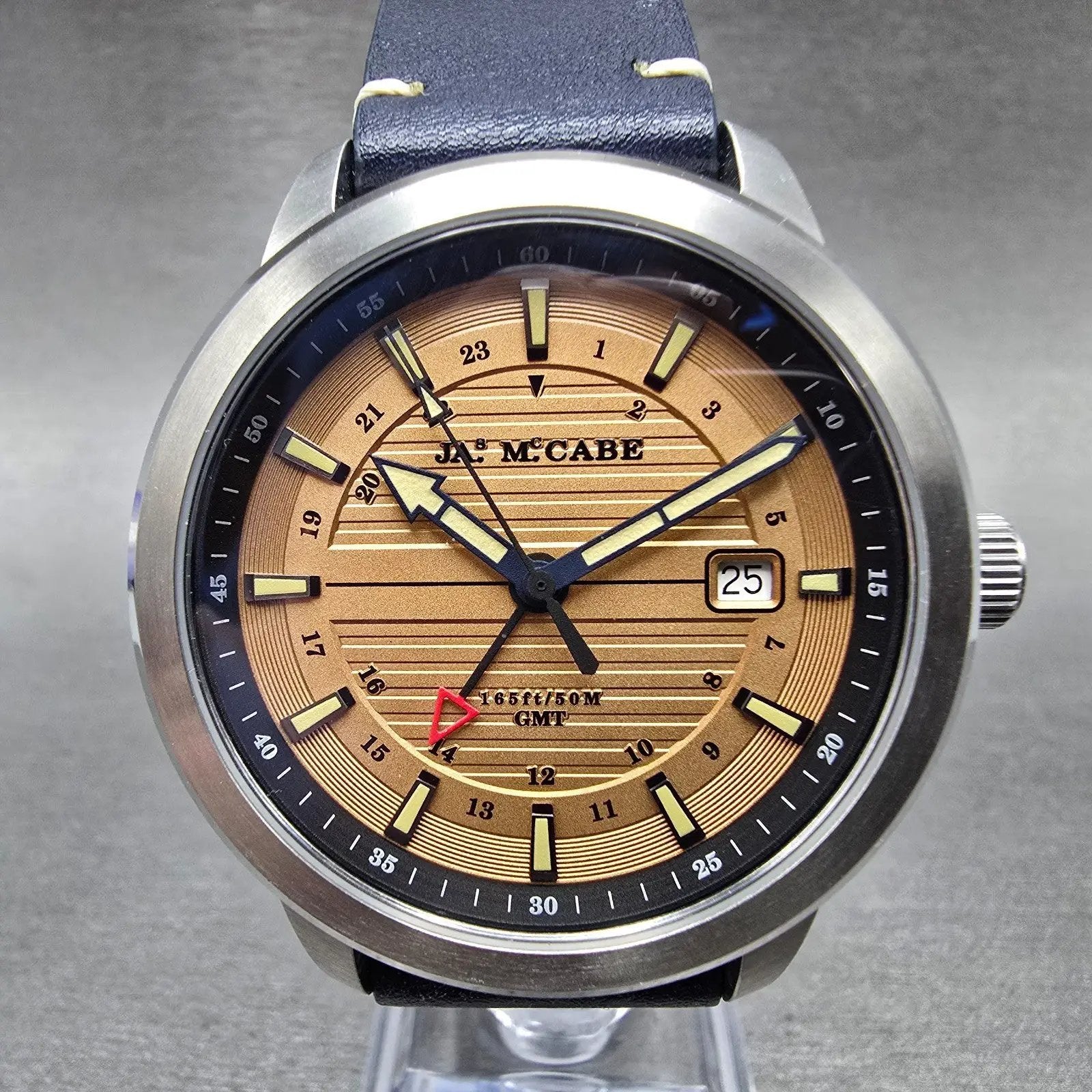 James McCabe Martin GMT Watch Men 42mm Brown Dial Steel Date Round New Battery0