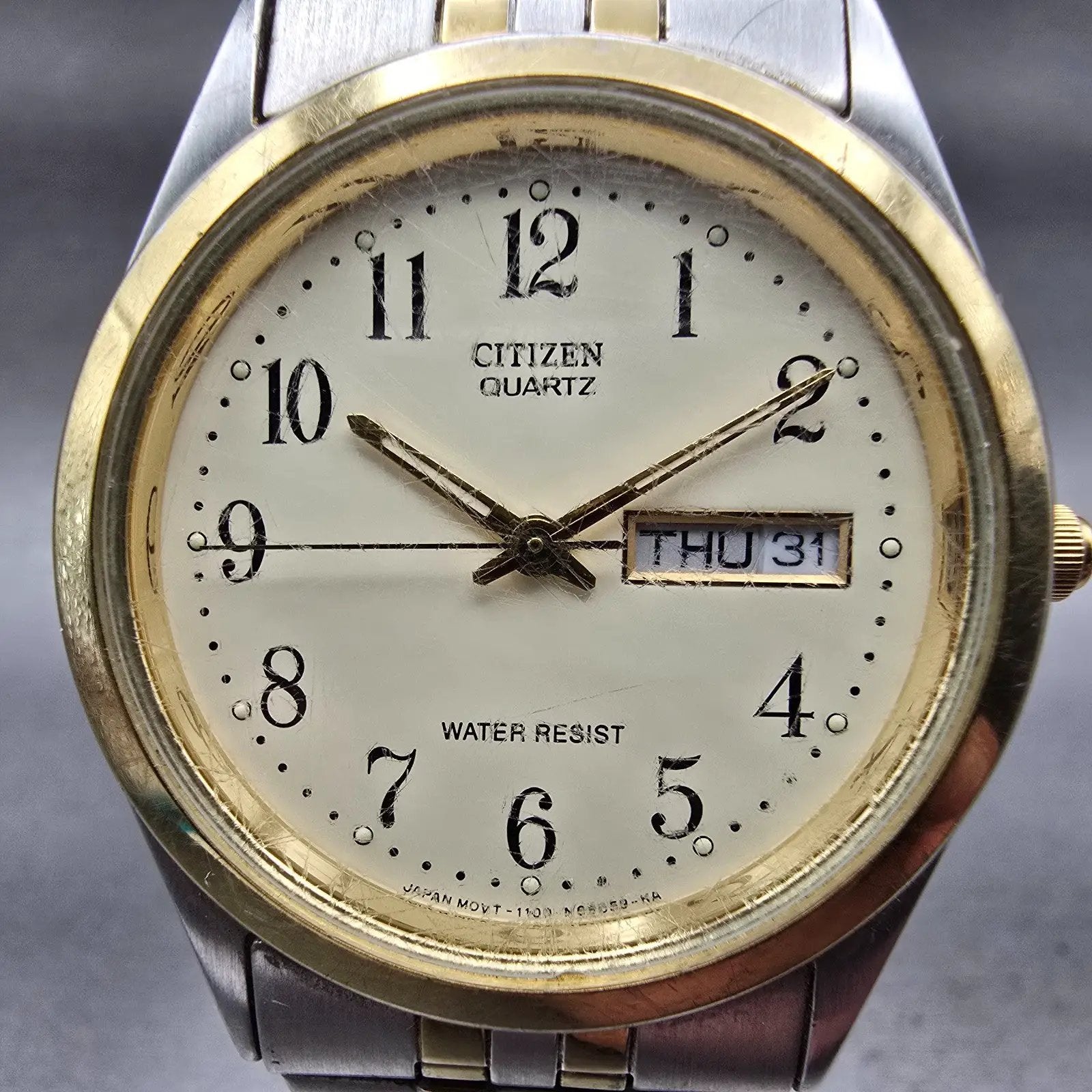 Citizen Watch Men 35mm Cream Dial Two Tone Daydate Round 1100-S63910 New Battery1