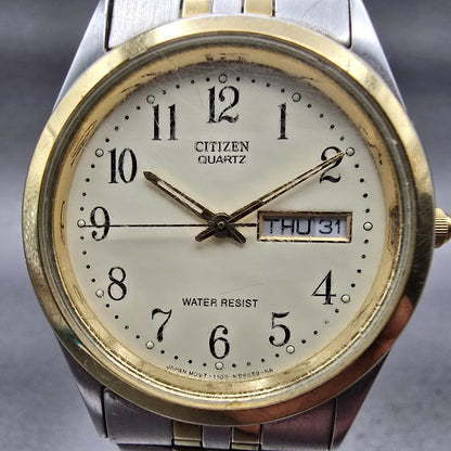 Citizen Watch Men 35mm Cream Dial Two Tone Daydate Round 1100-S63910 New Battery1