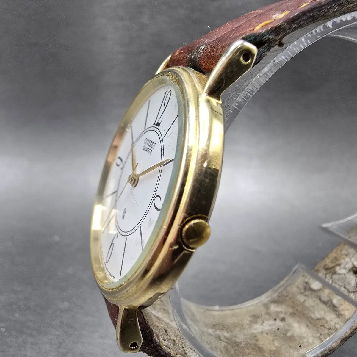 Citizen CQ Watch Men 34mm White Dial Gold Tone Round 6031-R00944 VTG PARTS3