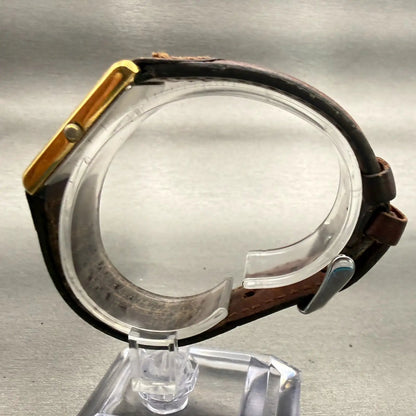 Seiko Watch Men 25mm Gold Dial Gold Tone Rectangle V700-5K30 New Battery Vintage6