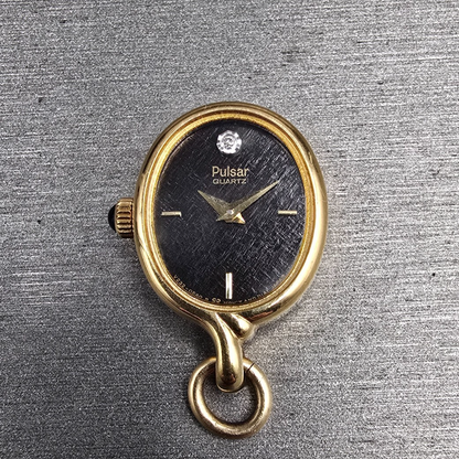 Seiko Pulsar Pendant Watch Women 16mm Black Dial Gold Tone Oval V232 New Battery0