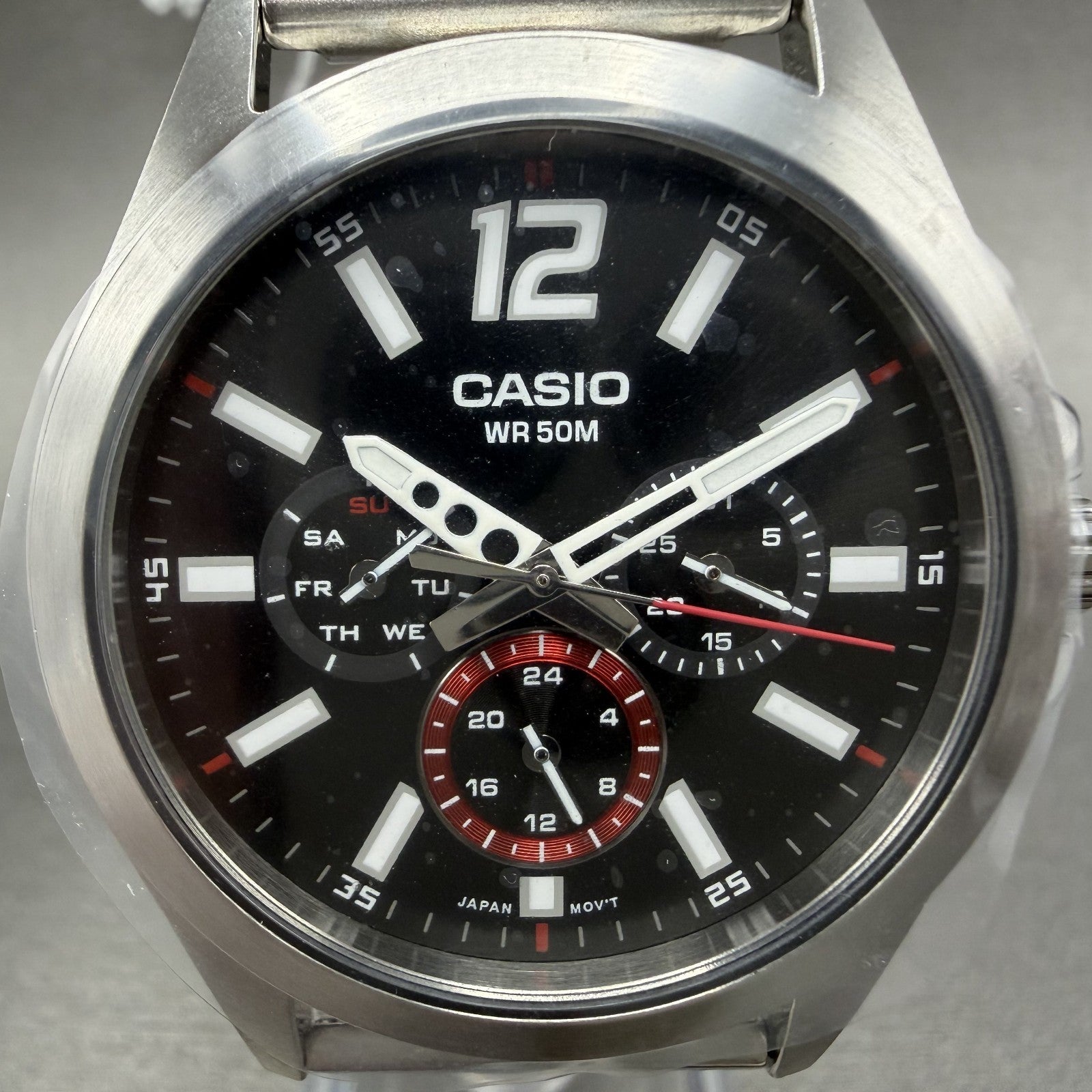 Casio MTP-E350 Watch Men 39mm Black Dial Silver Tone Daydate Metal Bracelet1