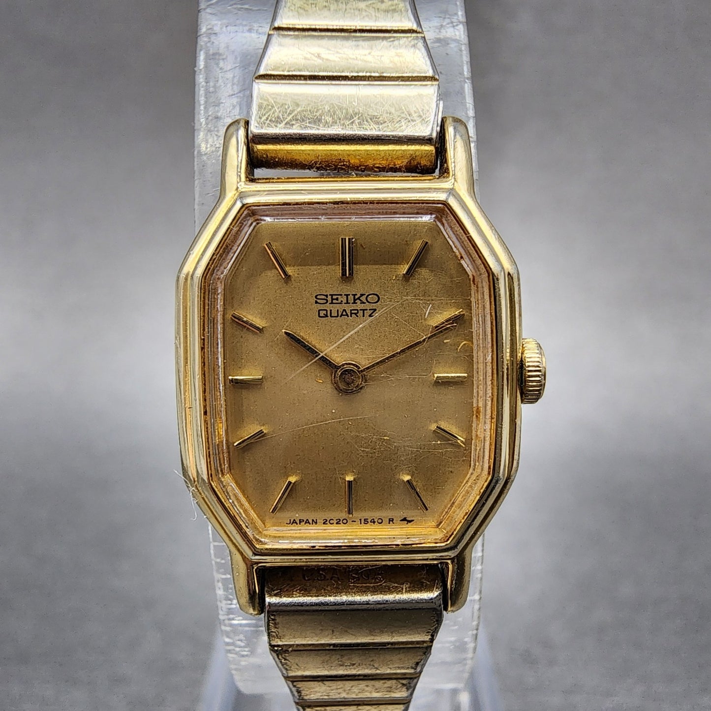 Seiko Watch Women 16mm Champagne Dial Gold Tone Octagon 2c205760 New Battery1