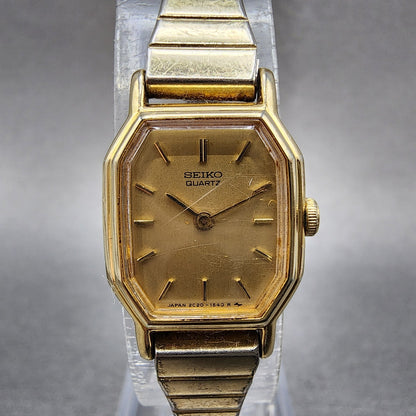 Seiko Watch Women 16mm Champagne Dial Gold Tone Octagon 2c205760 New Battery1
