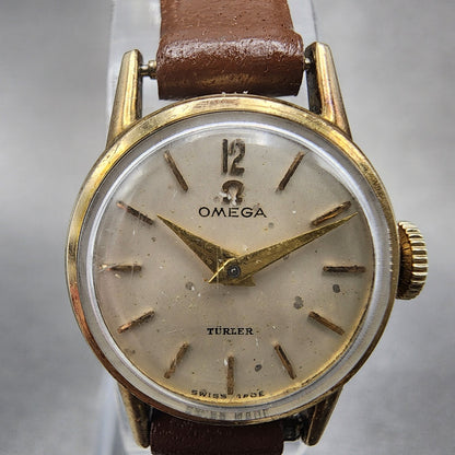 VTG Omega Turler Watch Women 19mm Cream Dial Gold Plated Manual Wind Runs Cal2442