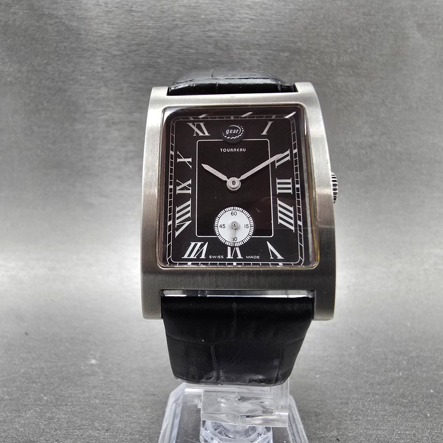 Tourneau Watch Gear Watch Men 28mm Black Dial Steel Small Seconds New Battery5