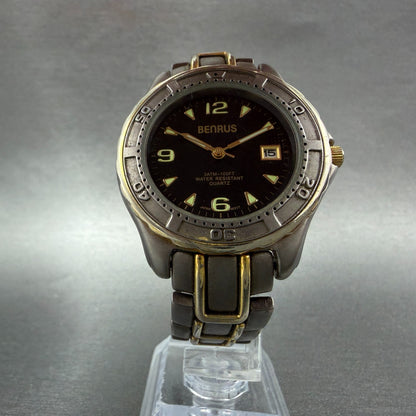 Benrus Watch Women 39mm Black Dial Two Tone Date Round New Battery Vintage5