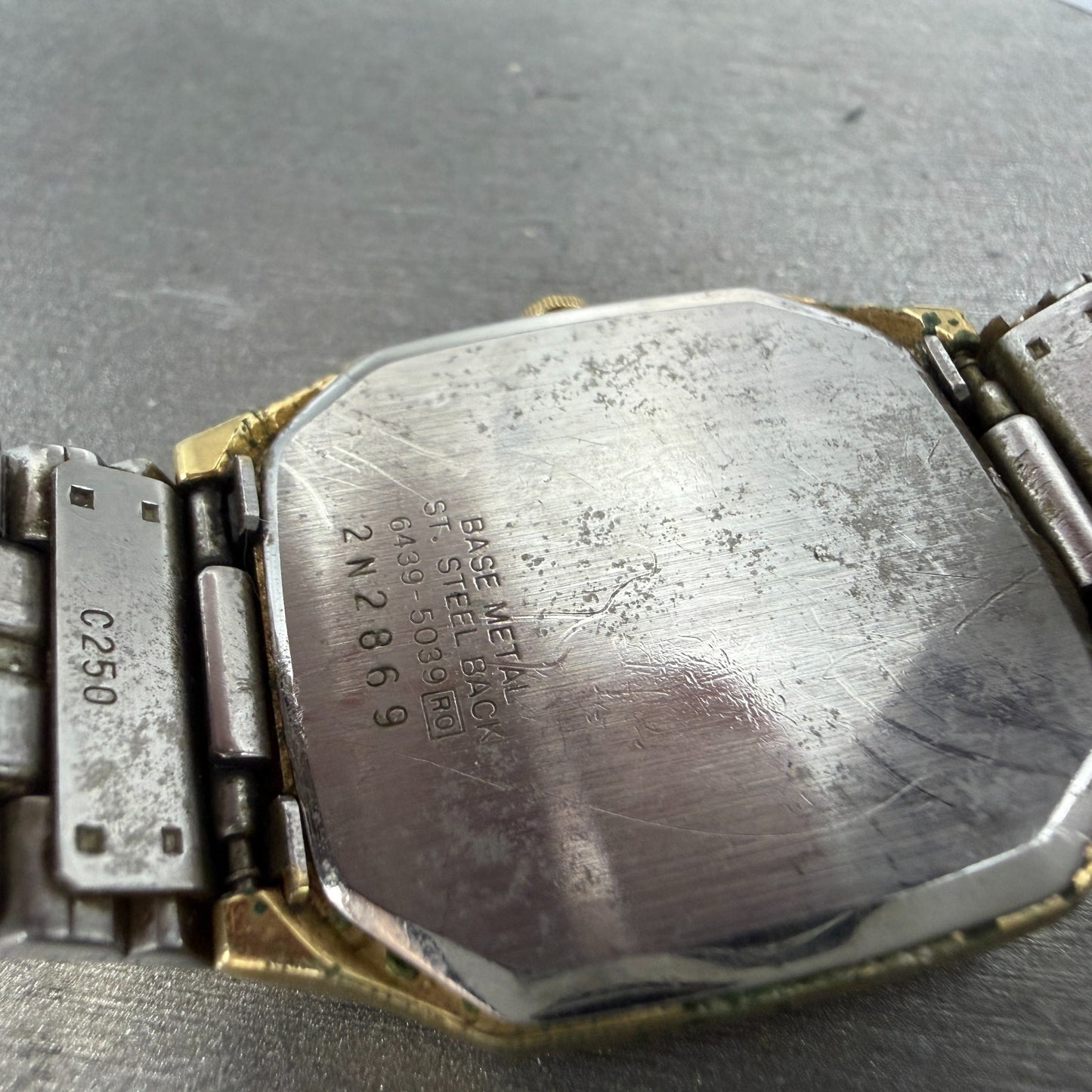 Seiko Tank Watch Men 29mm Champagne Dial Gold Tone Date Octagon 6439-5039 PARTS10