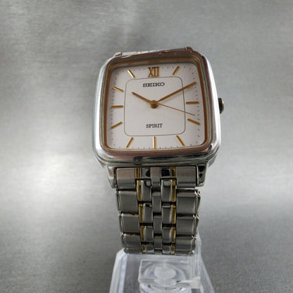 Seiko Spirit Tank Watch Men 28mm White Dial two Tone 7n01-5210 New Battery