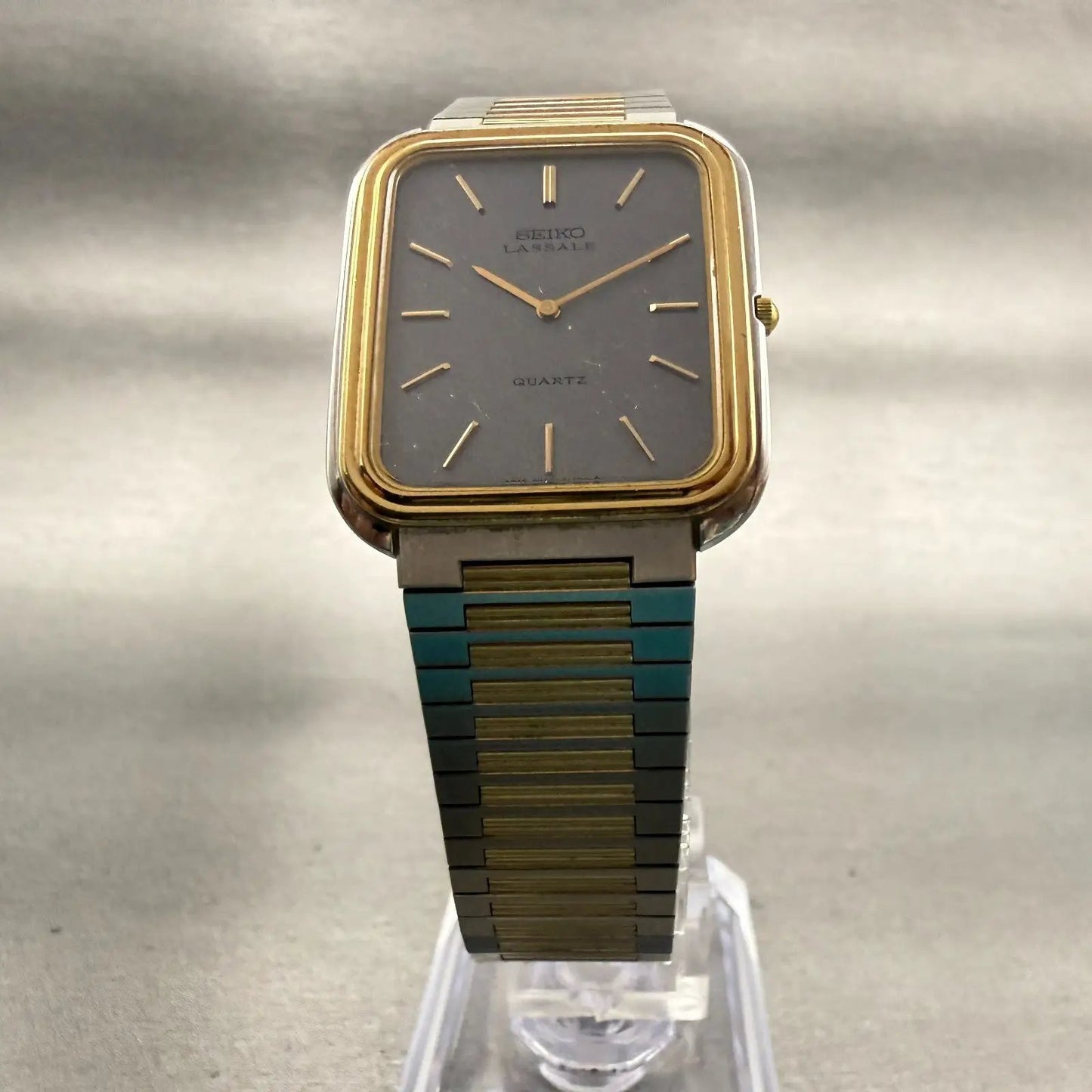 Seiko Lassale Watch Men 27mm Gray Dial Two Tone Rectangle 9300-5109 New Battery5