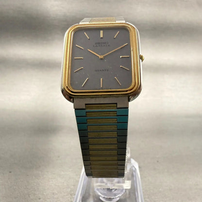 Seiko Lassale Watch Men 27mm Gray Dial Two Tone Rectangle 9300-5109 New Battery5