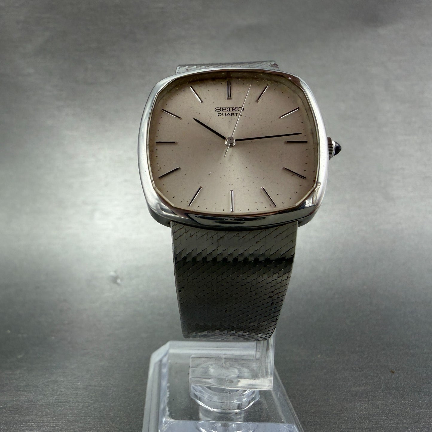 Seiko Watch Men 32mm Silver Dial Silver Tone Square 5854-5000 New Battery VTG5