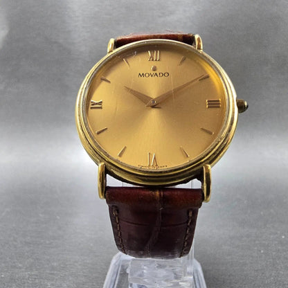 Movado Watch Men 34mm Gold Dial Gold Tone Round 87-E4-885 New Battery VTG5