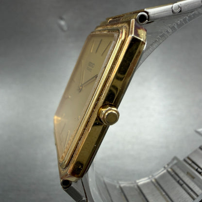 Seiko Tank Watch Men 28mm Champagne Dial Gold Tone Date 9029-5009 New Battery2