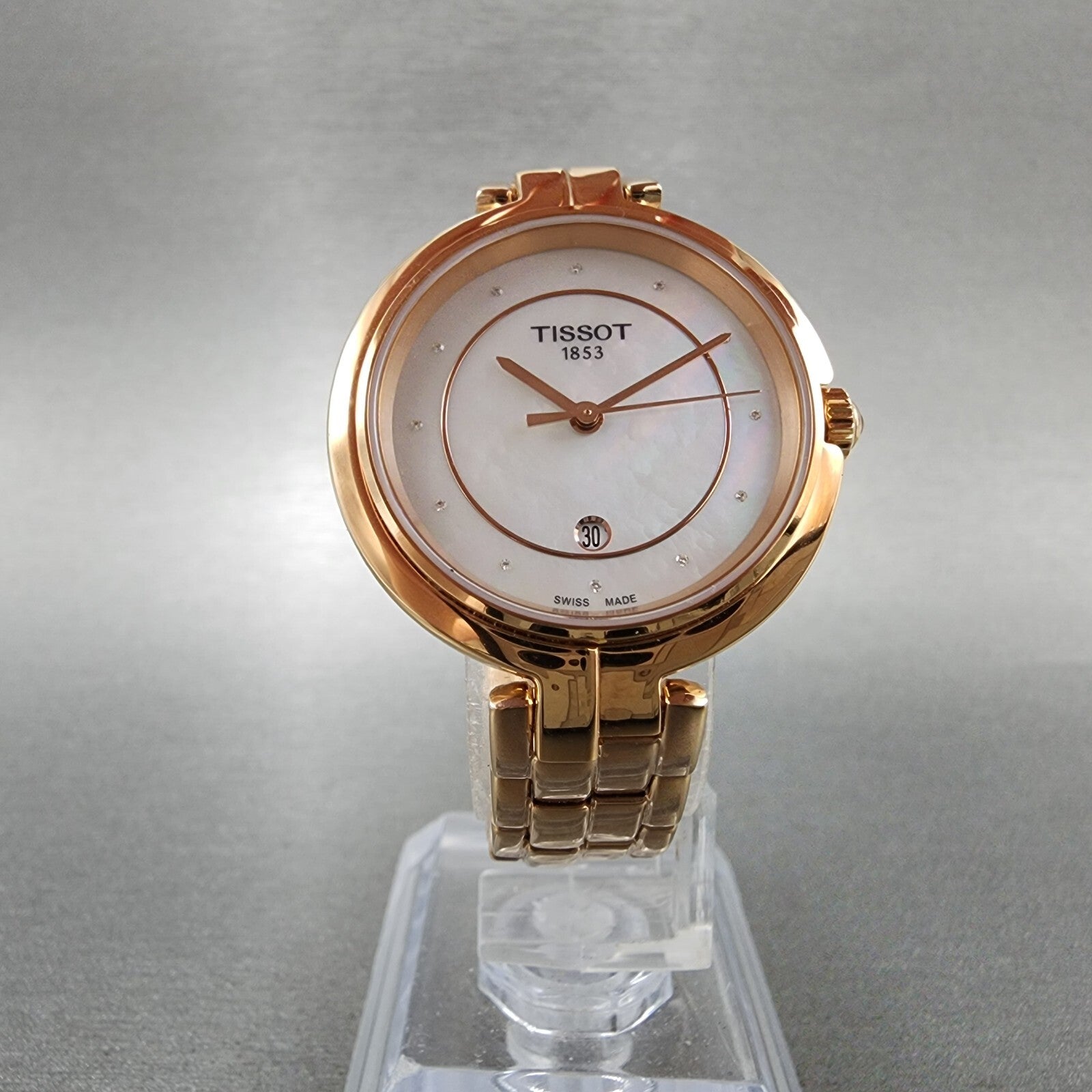 Tissot Flamingo Watch Women 30mm MOP Dial Rose Gold Tone Date T094.210.33.116.025