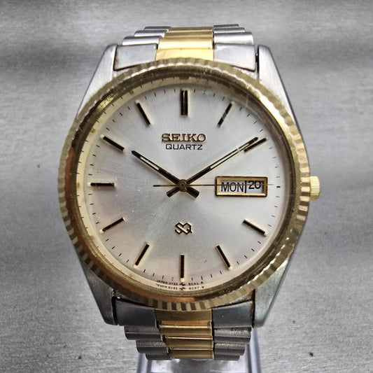 Seiko President Watch Men 36mm Silver Dial Two Tone Daydate 5Y23-8A69 New Batt0