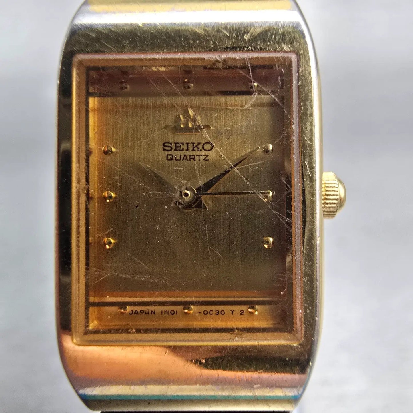 Seiko Watch Women 16mm Gold Dial Gold Tone Rectangle 1N01-5A00 New Battery VTG1