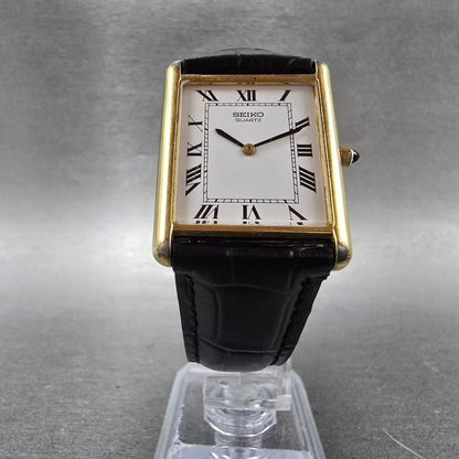 Seiko Watch Men 26mm White Dial Gold Tone Rectangle 5P30-5A89 New Battery VTG5