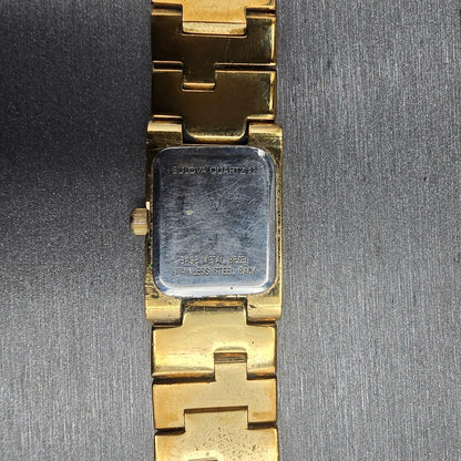 Bulova Watch Women 15mm White Dial Gold Tone Rectangle 97S82 New Battery10