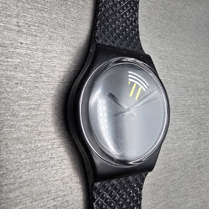 Swatch Color Window Watch Men 34mm Black Dial Black Tone Round GB715 New Battery3