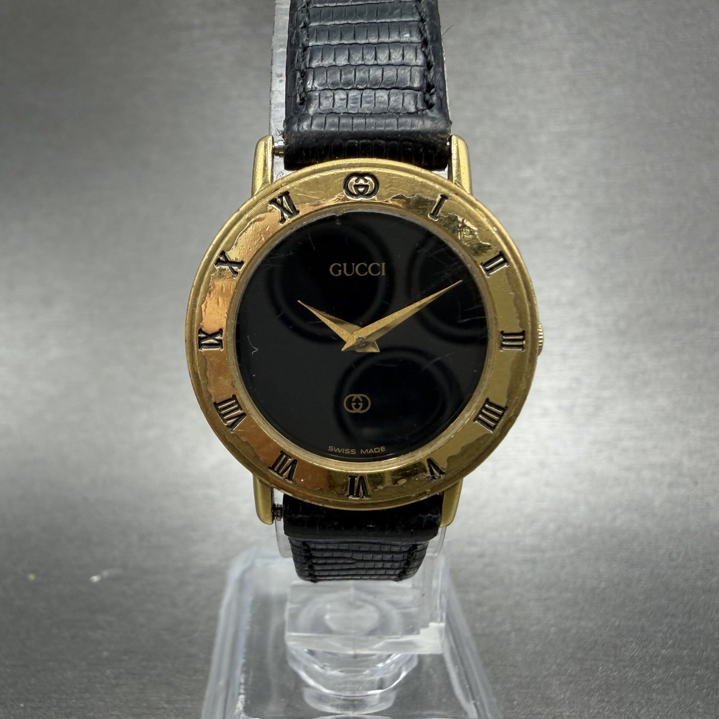 Gucci 3001L Watch Women 26mm Black Dial Gold Plated Round Vintage PARTS0