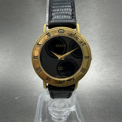 Gucci 3001L Watch Women 26mm Black Dial Gold Plated Round Vintage PARTS0