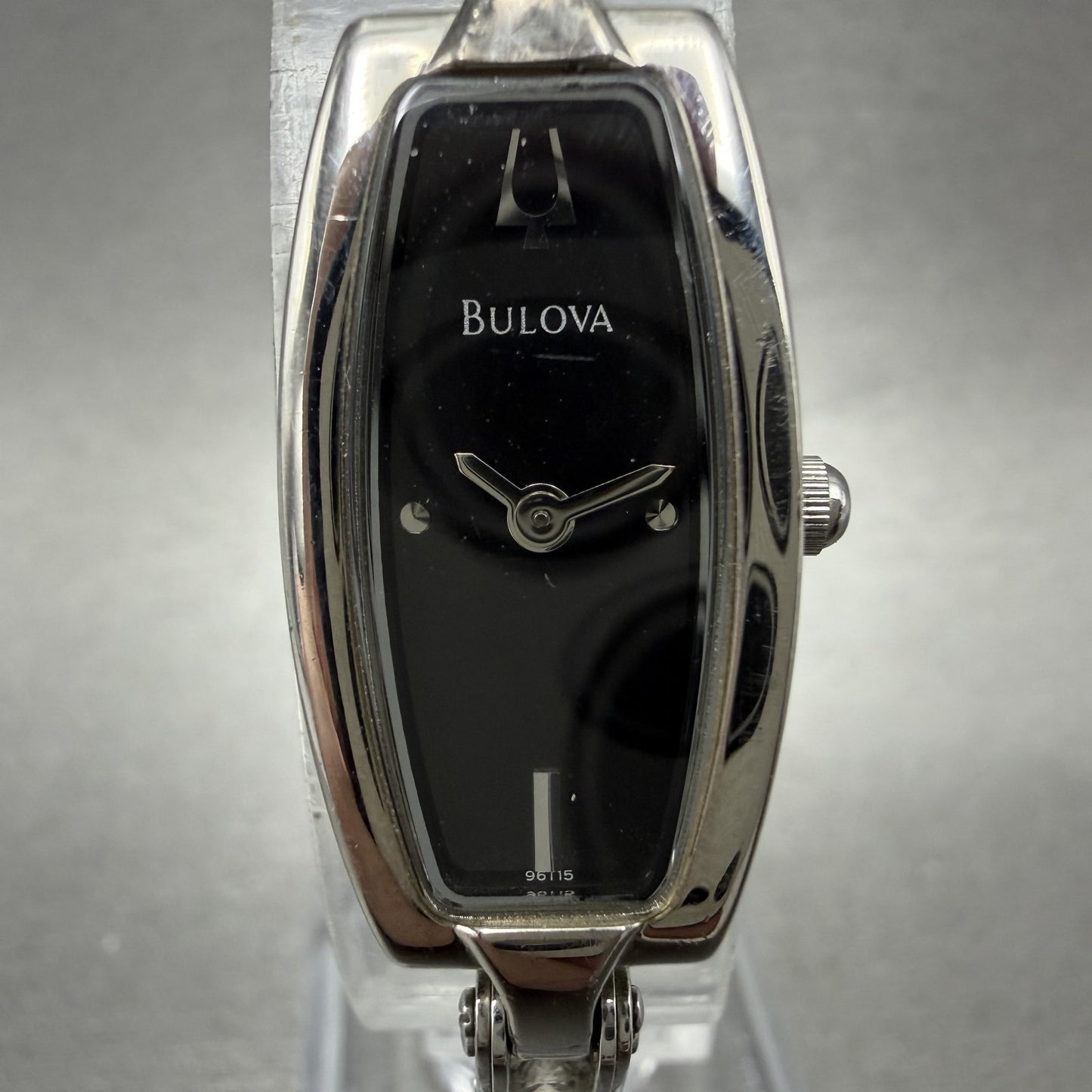 Bulova Tank Watch Women 14mm Black Dial Silver Tone Rectangle 96T15 New Battery1