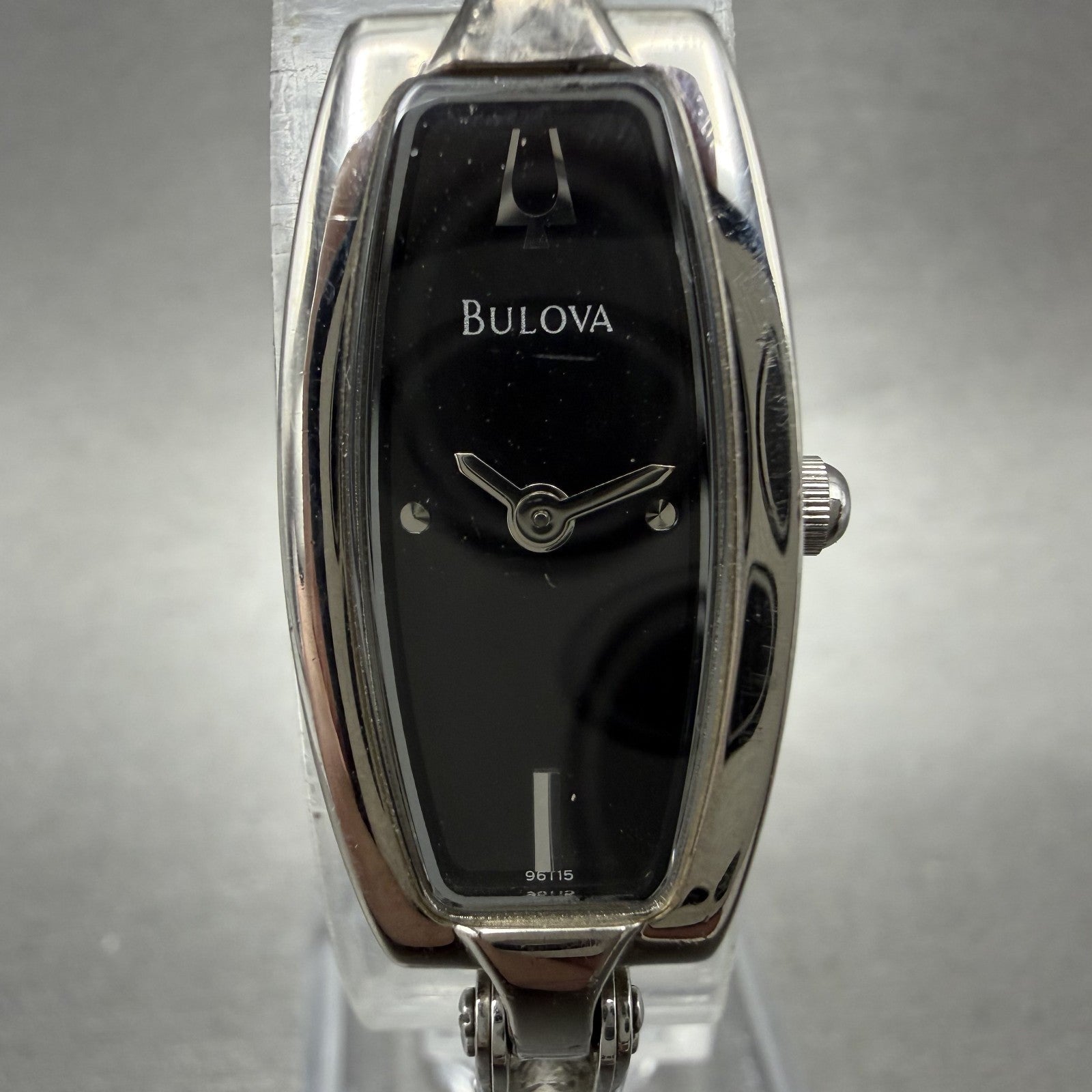 Bulova Tank Watch Women 14mm Black Dial Silver Tone Rectangle 96T15 New Battery1