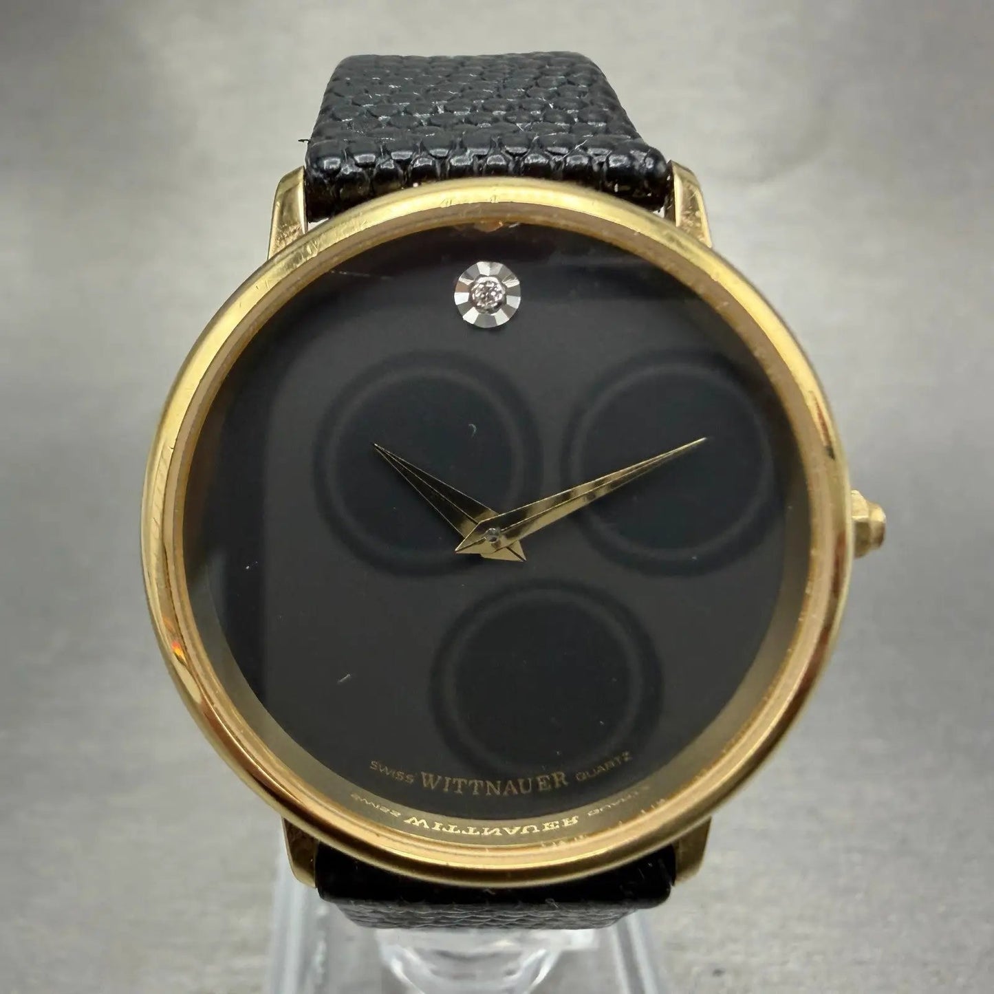 Wittnauer Watch Women 30mm Black Dial Gold Tone Round New Battery Vintage Swiss0