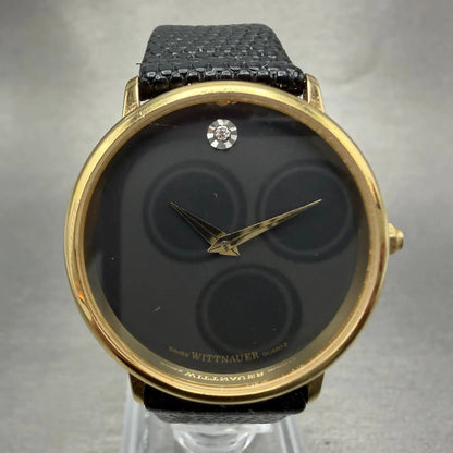 Wittnauer Watch Women 30mm Black Dial Gold Tone Round New Battery Vintage Swiss0