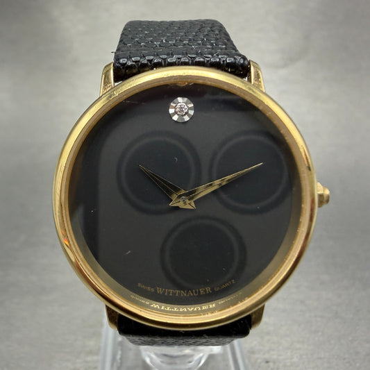 Wittnauer Watch Women 30mm Black Dial Gold Tone Round New Battery Vintage Swiss0