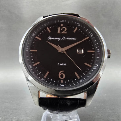 Tommy Bahama Watch Men 45mm Black Dial Silver Tone Date Round T01-16 New Battery5