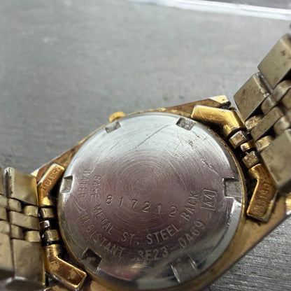 Seiko SQ Watch Women 24mm Black Dial Gold Tone Daydate 3E23-0A69 New Battery ABF9
