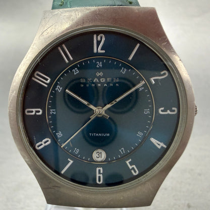 Skagen Watch Men 37mm Blue Dial Titanium Case Date Round 233XLTTN New Battery1