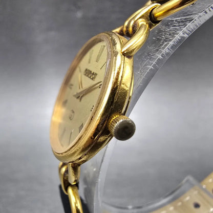 Gucci 6000L Watch Women 23mm Gold Dial Gold Plated Round New Battery VTG2
