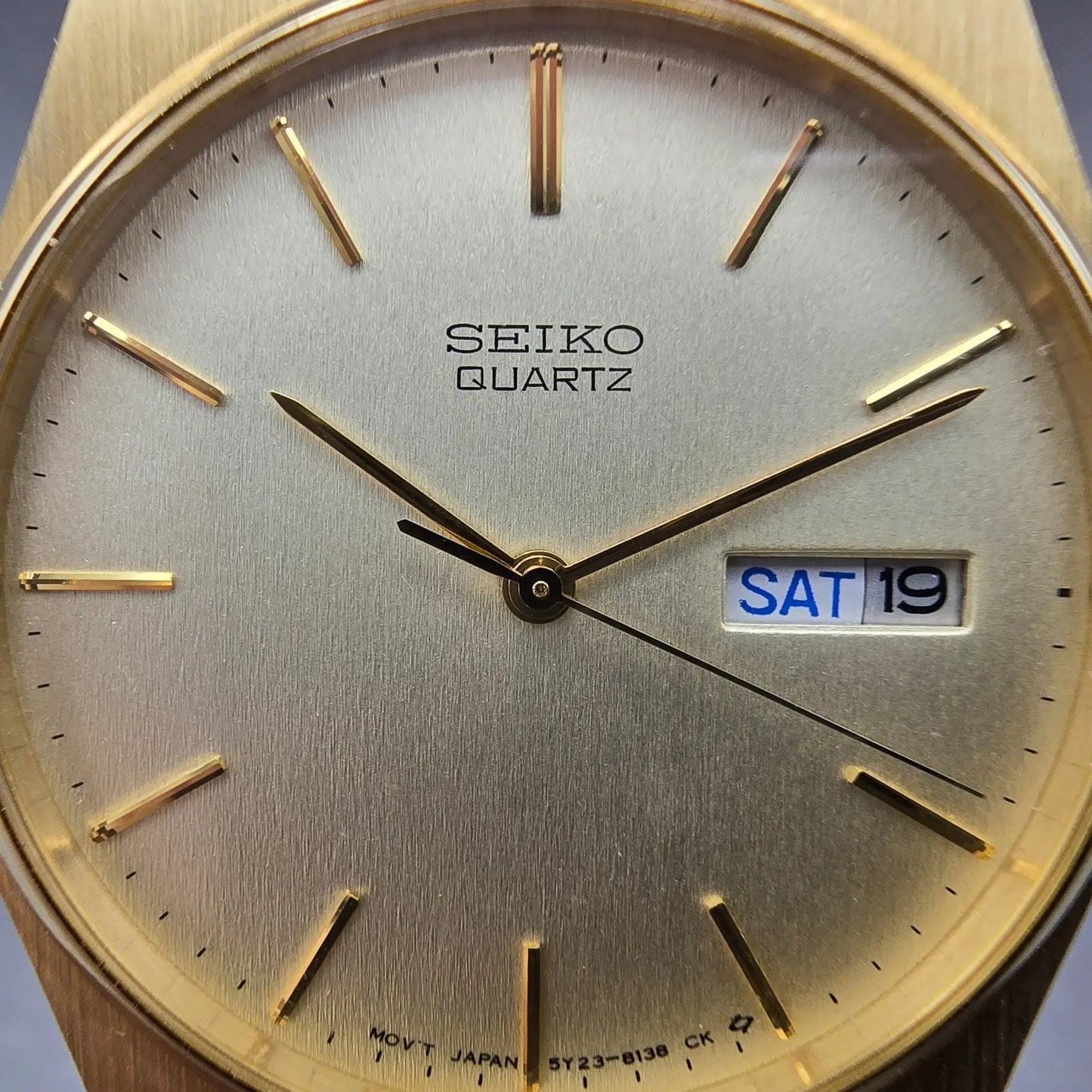 Seiko Watch Men 33mm Champagne Dial Gold Tone Daydate 5Y23-8119 New Battery VTG1