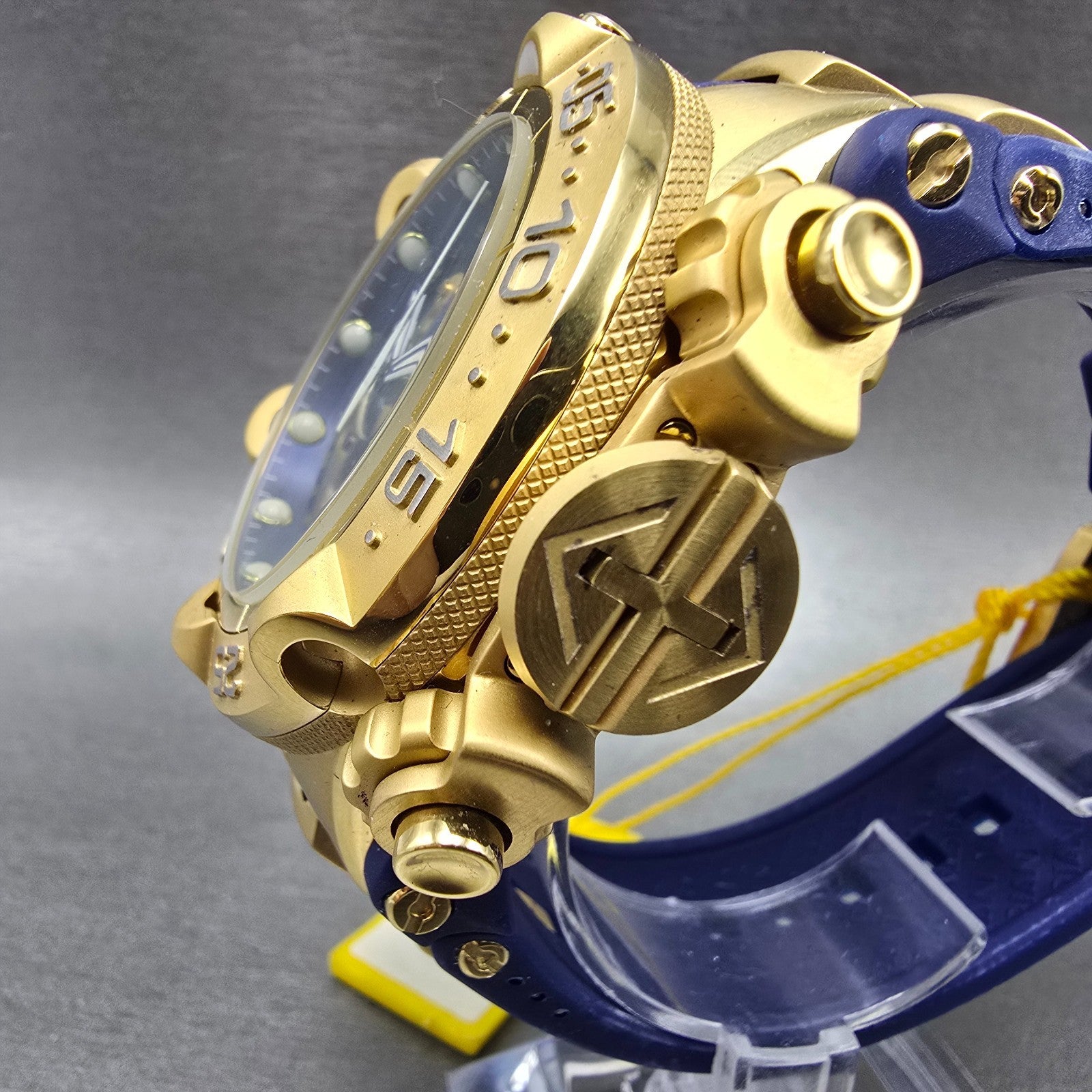 Invicta Sub Aqua Chronograph Triple Calendar Watch Men 50mm Blue Dial Gold Runs2