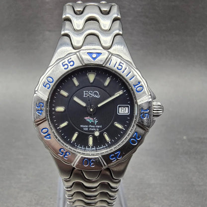 ESQ Freedom Eagle Dive Watch Women 29mm Black Dial Steel Date 100224 New Battery0